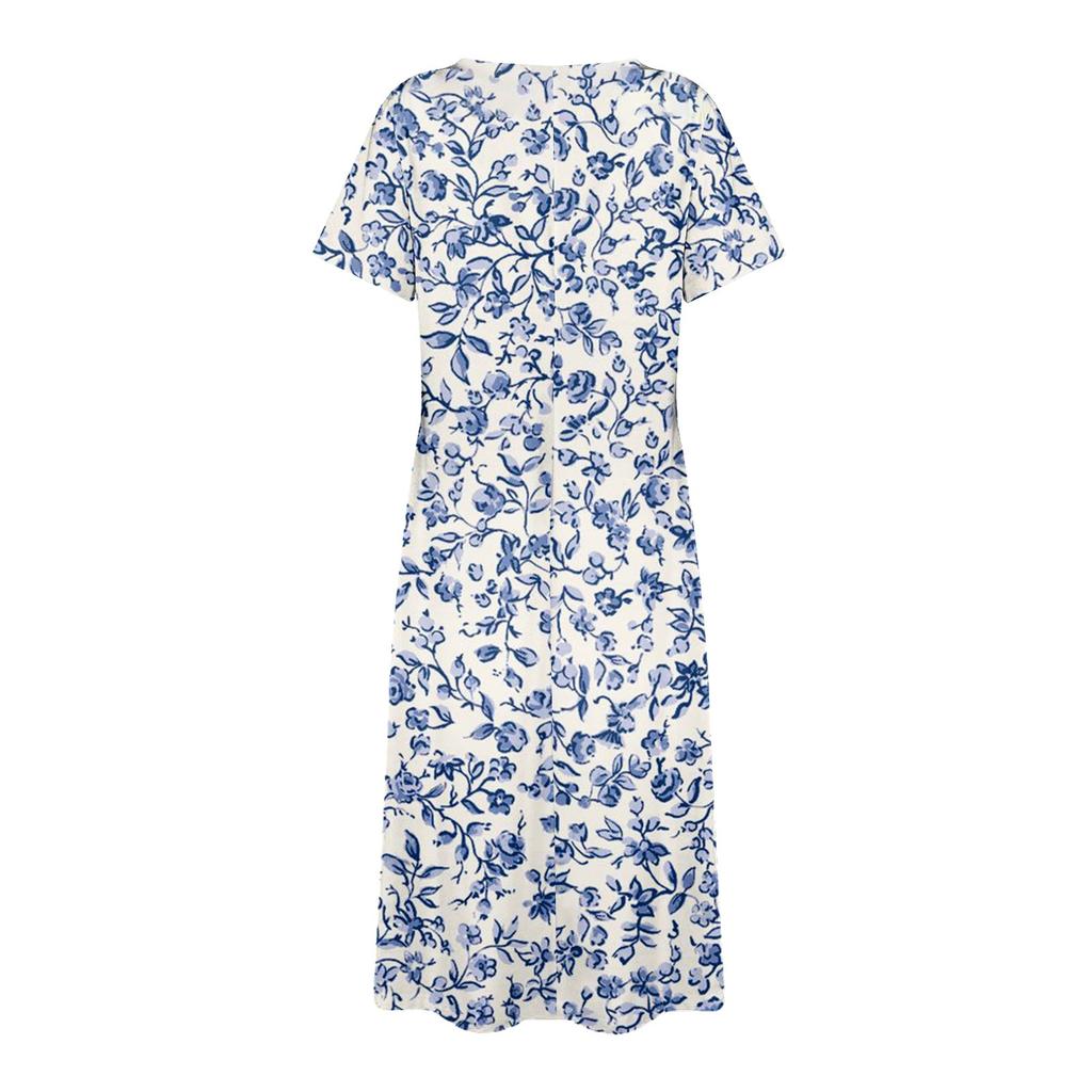 Dresses For Womens Flowers Cute Print Maxi Dress Summer Casual  Short Sleeve Dress