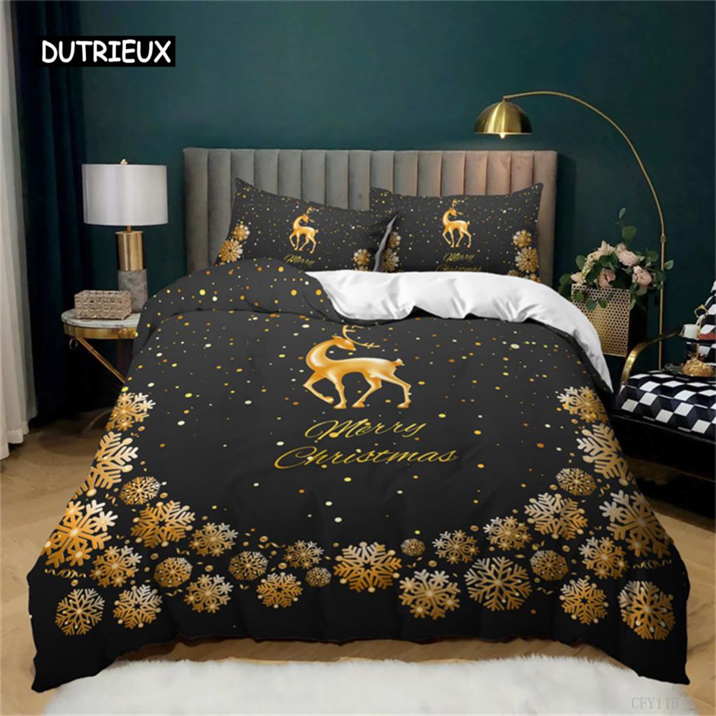 Santa Claus  or Elk Duvet Cover Bedding Set Full Queen for Boys Girls Gifts Bedroom Microfiber Comforter Cover with Pillowcases