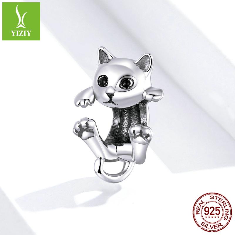 Yinziyun S925 Silver Cat DIY Bracelet Beads - Cute Animal Charm (BSC208)