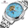 Forsining Men'S Tourbillon Automatic Mechanical Watch Hand Luminous Moon Phase Steel Belt Watch