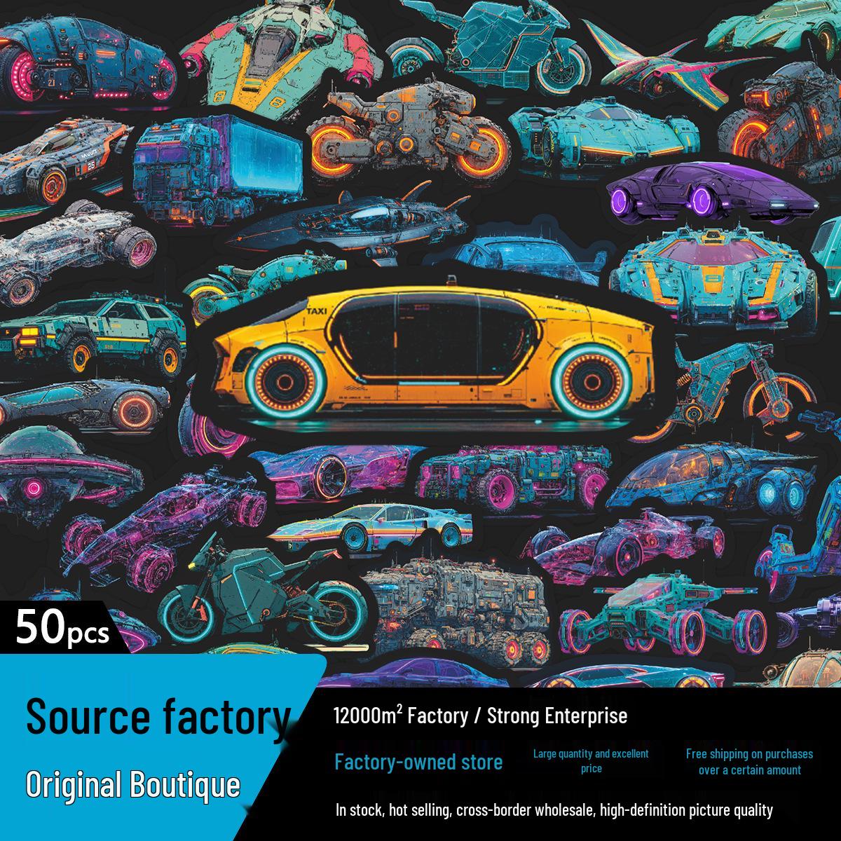 50 Cyberpunk Future Neon Vehicle Stickers - Waterproof Decorative Journal Stickers, Creative Designs