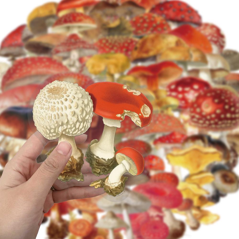 50PCS Transparent Retro Mushroom Graffiti Stickers Phone Guitar Laptop Notebook Suitcase Cup Waterproof PET Sticker Decals Toy