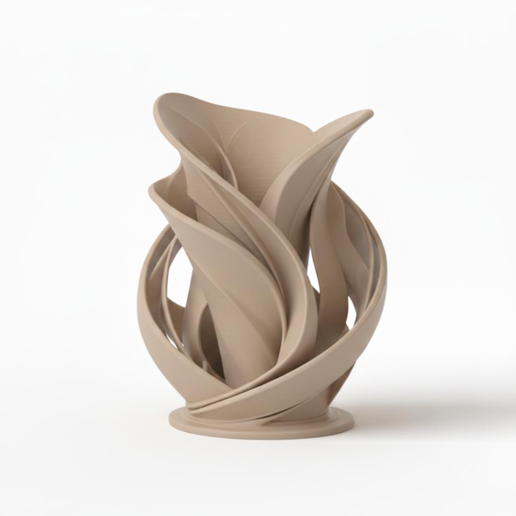 Jarrón escultórico decorativo beige en espiral para flores secas