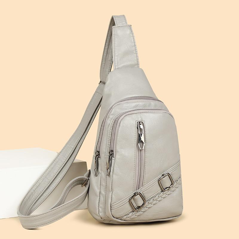 Breast Bag Women's Casual Shoulder Messenger Bag Sports Fashion Washed Soft Leather Chest Bag