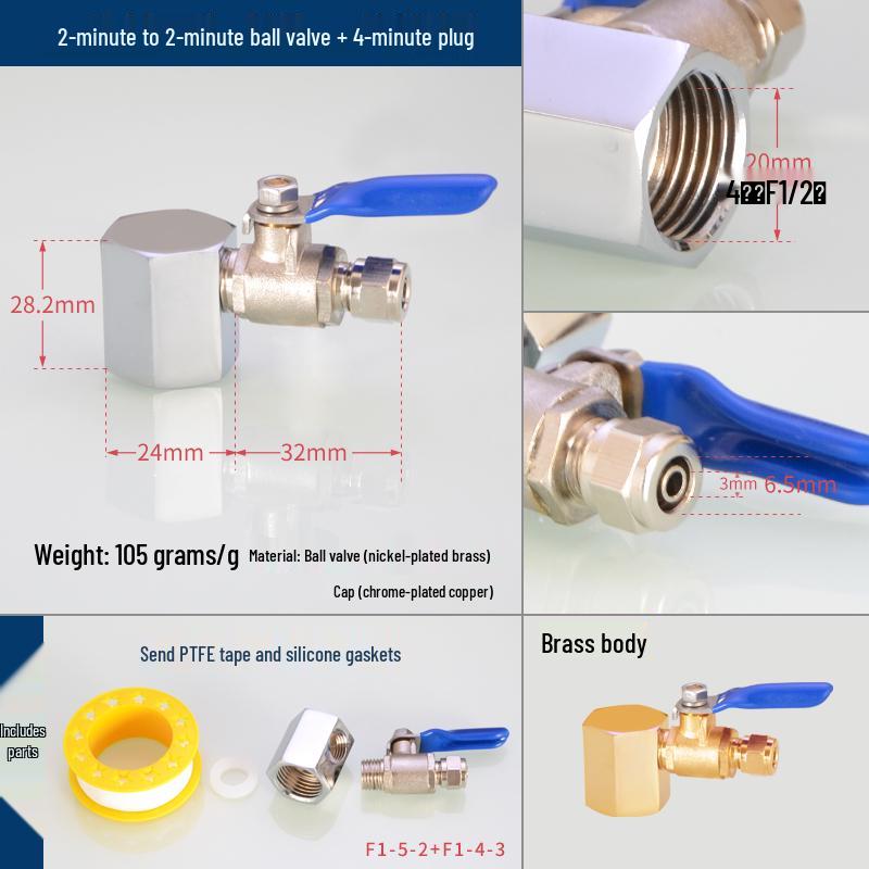 Household Water Purifier Tee Connector 4 to 2 Point Ball Valve for Filter and Dispenser