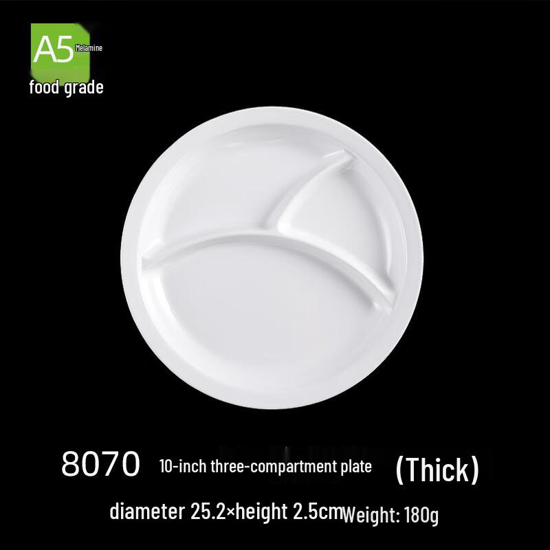 Melamine White 3-Compartment Fast Food Plate Set, 10-inch, 5-Pack