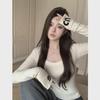 Women's Slim-Fit Velvet Shoulder T-Shirt - Autumn/Winter Long-Sleeve Chic Top