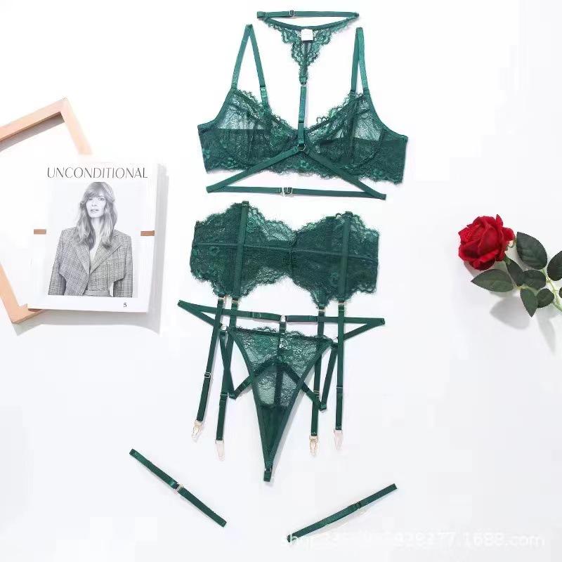 Women's Lace Halter Lingerie & Stocking Set