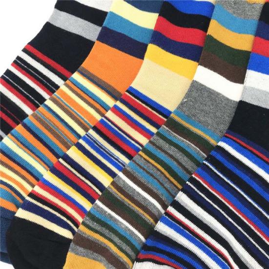 Calzini da uomo a righe colorate, a tubo medio, elastici, morbidi, in cotone, per la moda primavera autunno