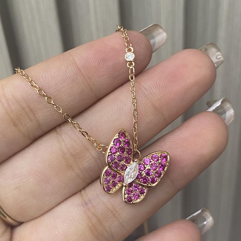 Hot-selling butterfly love pink diamond butterfly necklace Japanese and Korean temperament super fairy collarbone chain neck jewelry wholesale