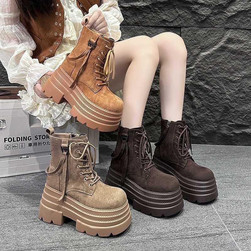 European and American style matte Martin boots winter new lace-up small man heightening thick-soled temperament locomotive short boots