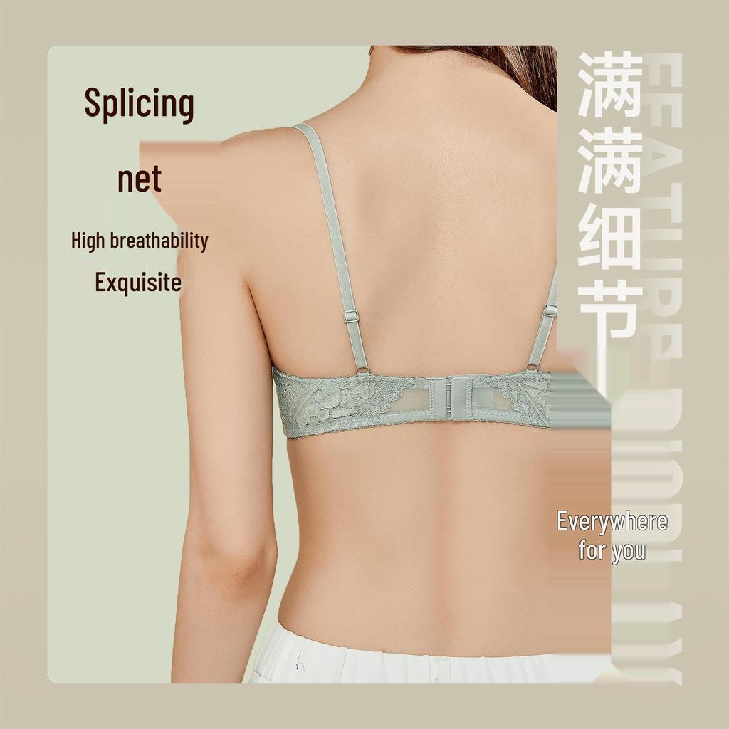 French Lace Push-Up Triangle Bra - Seamless, Thin Straps, Anti-Sagging Design for Women