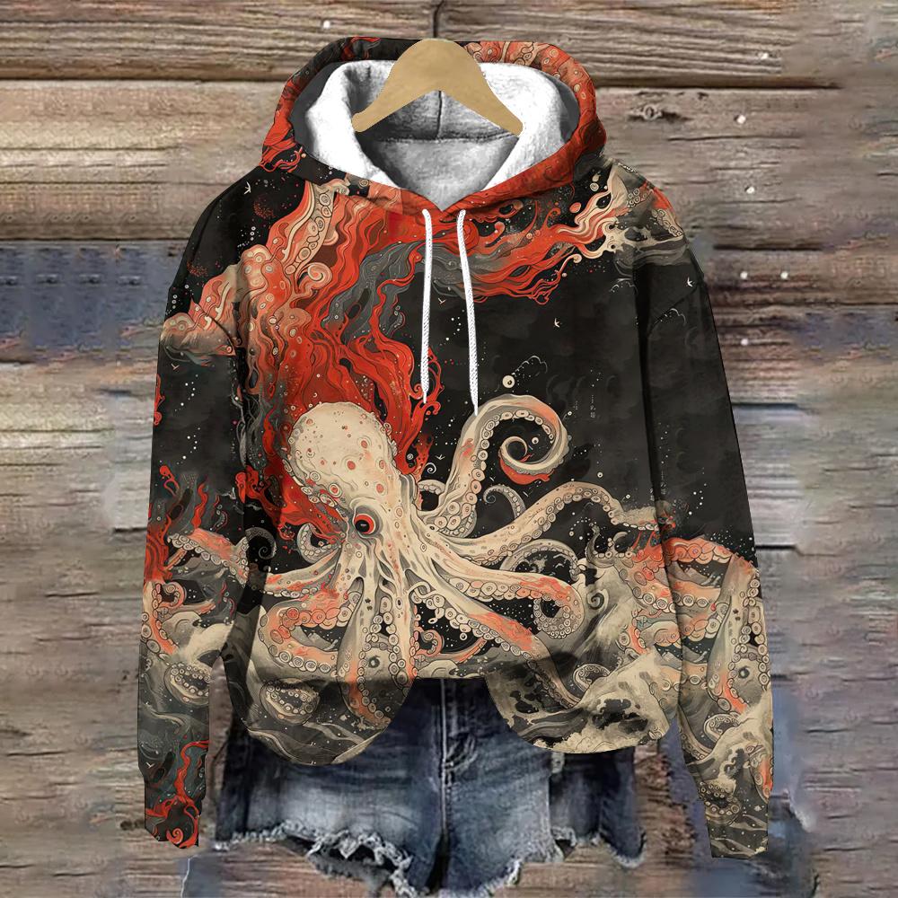 Podzimní/Zimní Mikiny přes hlavu Vzor Mořských Zvířat Dámská Mikina Módní Dámské Oblečení Topy Ležérní Volné Dámské Mikiny