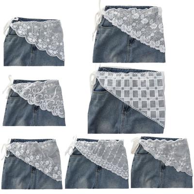 Lace Trim Triangle Short Skirt Soft Lace Butt Curtain Skirt New Waist Scarf  For Women