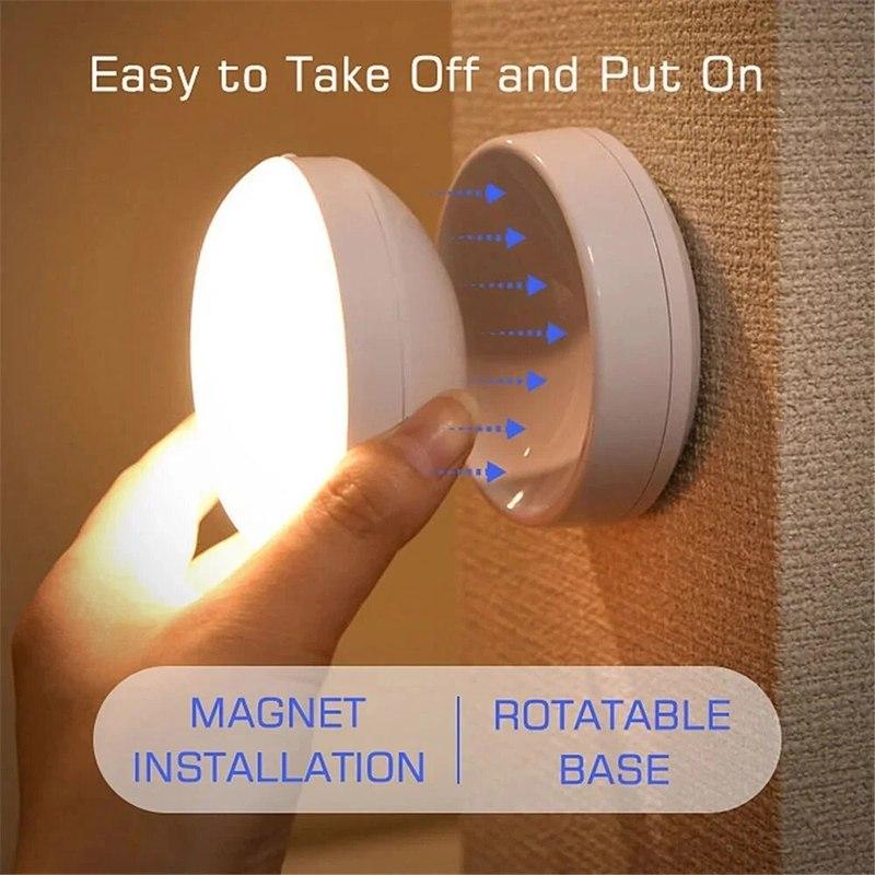 360 Rotating Motion Sensor LED Light Rechargeable Battery Operated Night Light for Bedroom, Stairs, Hallway, Closet, Cabinet