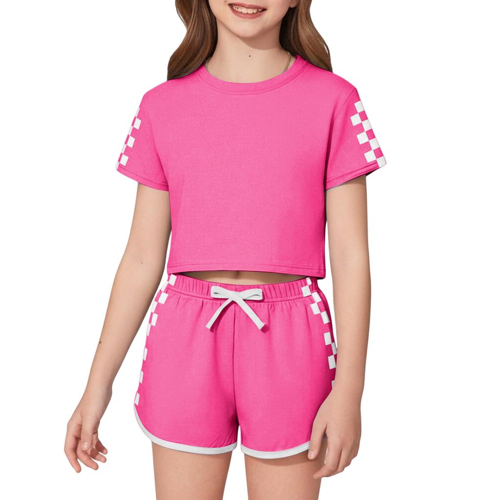 Kinder Freizeit Gestreiftes Kurzarm Rundhals T-Shirt und Shorts Set