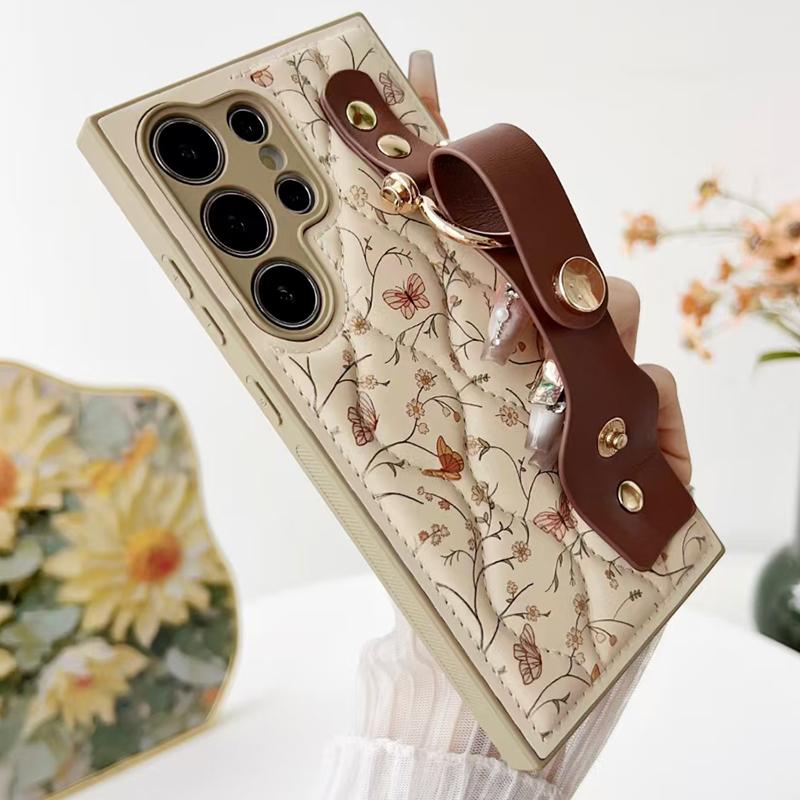 Leder Blumen Armband Hülle Für Samsung Galaxy S26 Ultra S25 S24 Plus S23 A15 A16 A26 A36 A56 A17 A25 A35 A53 A54