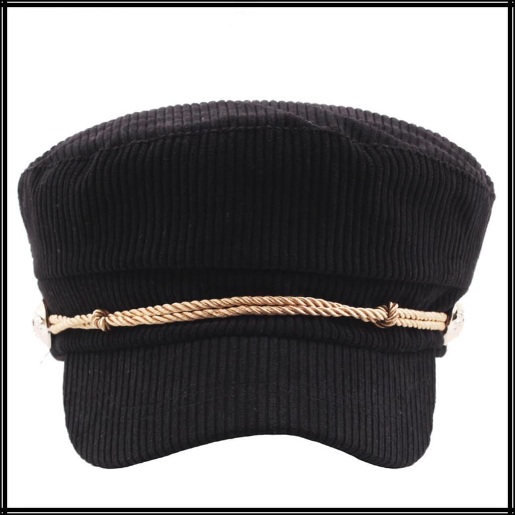 Marine Cap Corduroy Newsboy Hat for Going Out and Traveling Women Men CZ203 [White Fang] (Black)