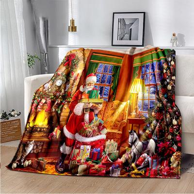 Merry Christmas Flannel Blanket Santa Claus Throw Blanket Christmas Gift Travel Camping Blanket Sofa Bed Blanket Room Home Decor
