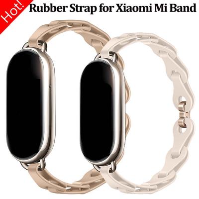 Rubber Strap for Xiaomi Mi Band 8 Stainless Steel Buckle Bracelet for Miband 8 NFC Fashion Lady Style Replacement Silicone Band