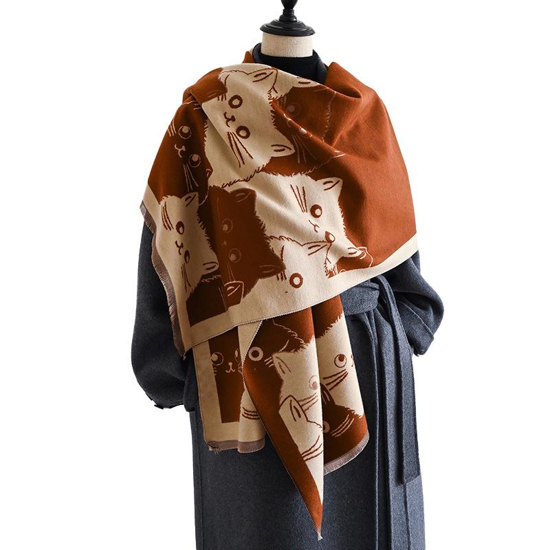 2024 Cozy Cartoon Cat Cashmere-Feel Shawl - Women's Autumn/Winter All-Match Accessory