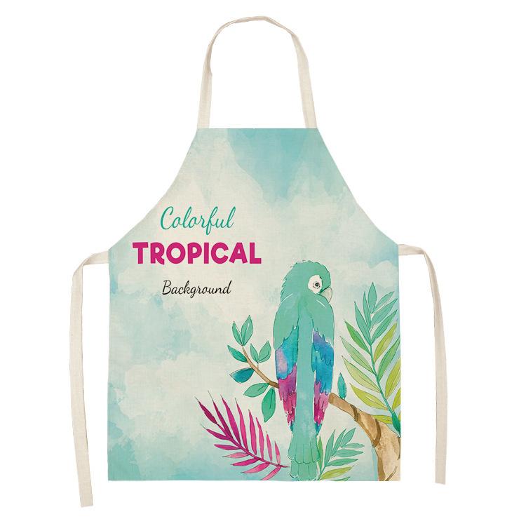 Color Bird Pattern Cleaning Art Green Aprons Home Cooking Kitchen Apron Cook Wear Cotton Linen Adult Bibs garden apron 68x55cm