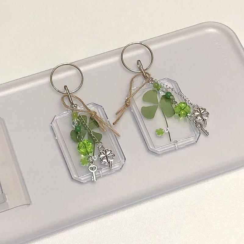 Chaveiro Trevo de Quatro Folhas da Sorte Verde Cordão para Celular Trevo da Sorte Pingente de Plástico Acessórios de Argola de Chave Presentes