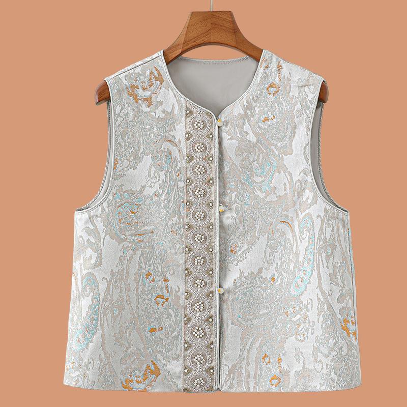 

Spring & Autumn Chinese-Style Vest for Middle-Aged & Elderly Women with Frog Buttons M (90-125 Jin) зелёный
