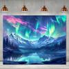2D Arctic Aurora Starry Sky Lake Reflection Tapestry Night Scenery Home Decor Background Fabric