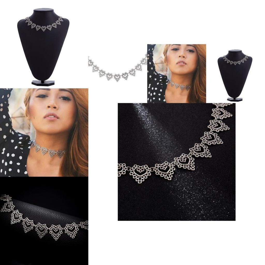 Trendy Silver Heart Shaped Hollow Necklace Unique Geometric Design For Women