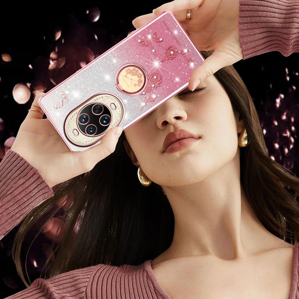 KADEM Pour Huawei nova 14 Ultra 5G Étui Anneau Support TPU Fleurs Coque de Téléphone Paillettes Dégradé