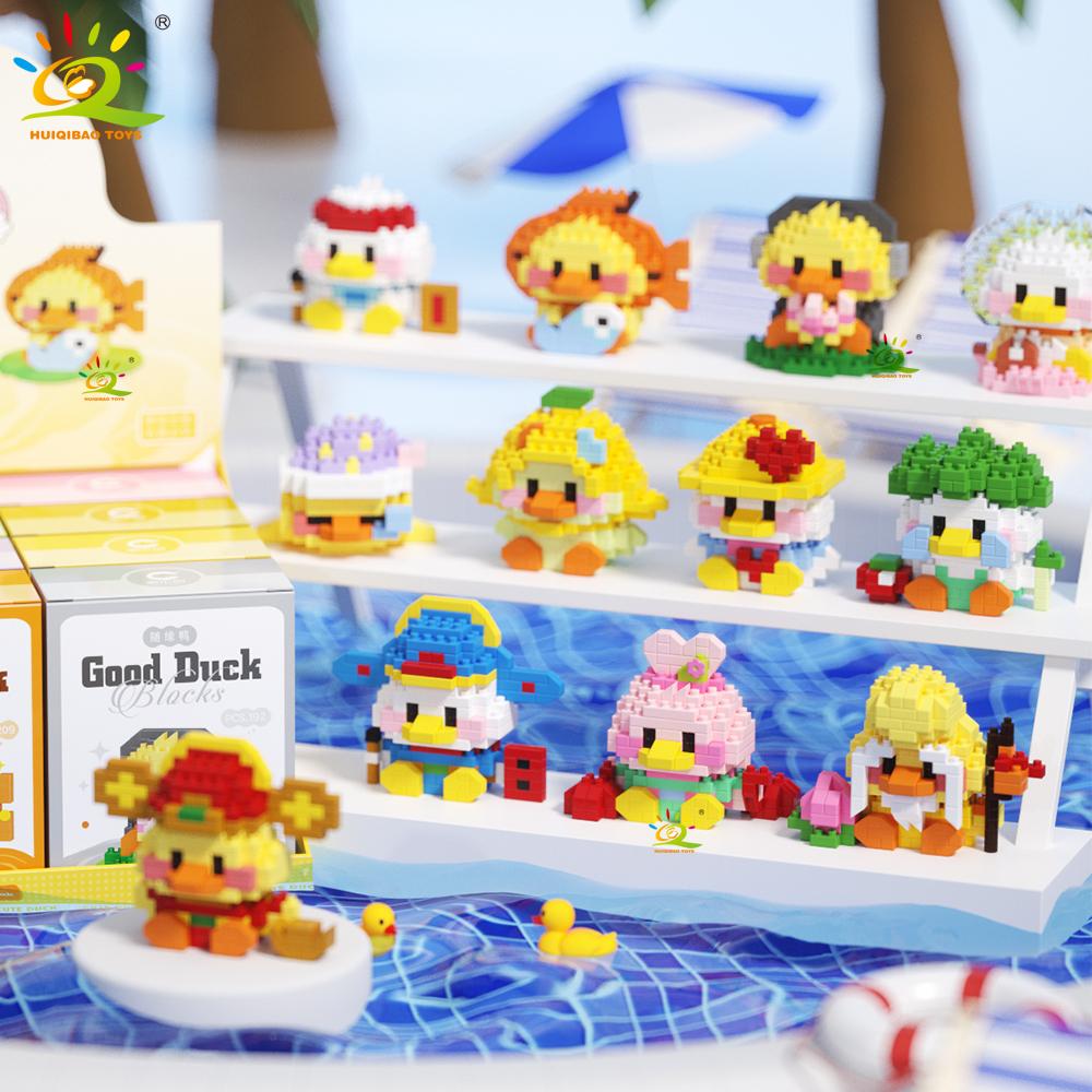 Mini Cute Duck Cosplay Dress Animal Micro Building Block 3D Diamond Model Brick DIY City Construction Toys for Children