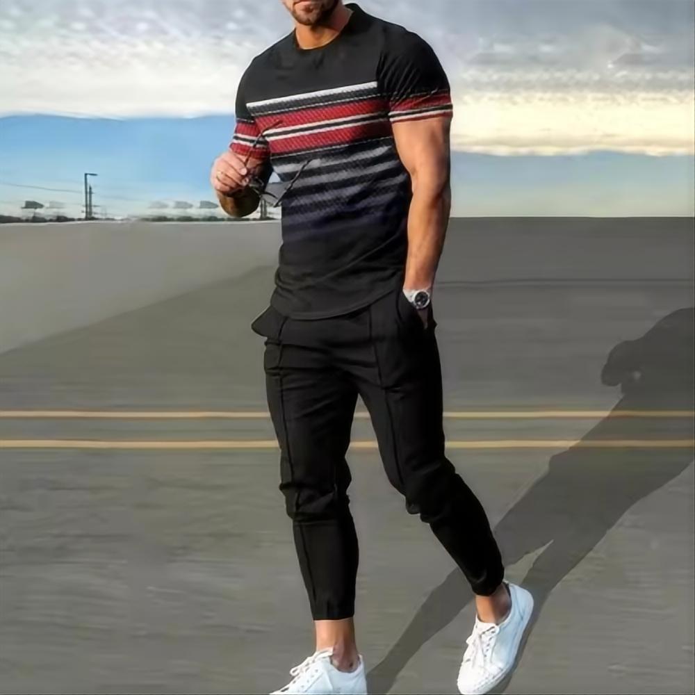 Men's Basketball Sports Suit Jogging Set Printed Summer Hot Selling Retro Casual Short Sleeved T-shirt Pants