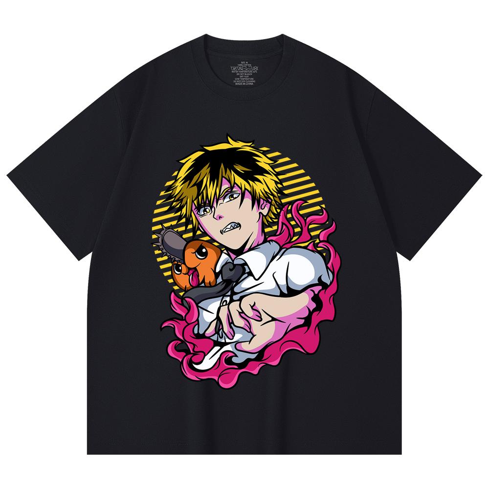 230 g/m² 100% Baumwolle Kettensägenmann V4 Denji Pochita Aufdruck Unisex Schweres Baumwoll-T-Shirt