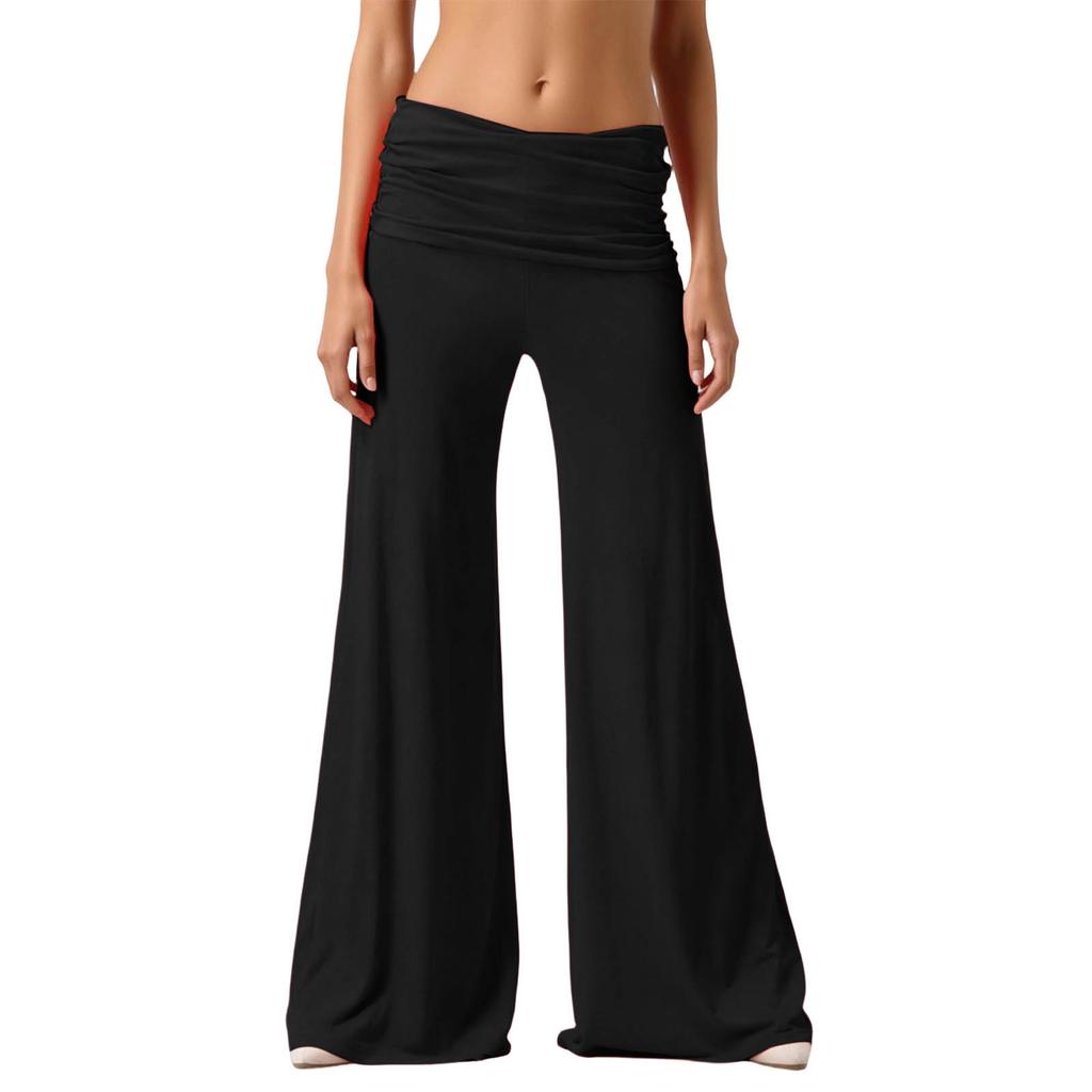 Women's Fashion Ruched Yoga Pants, Pocketless, Loose And Casual Wide-Leg Trousers
