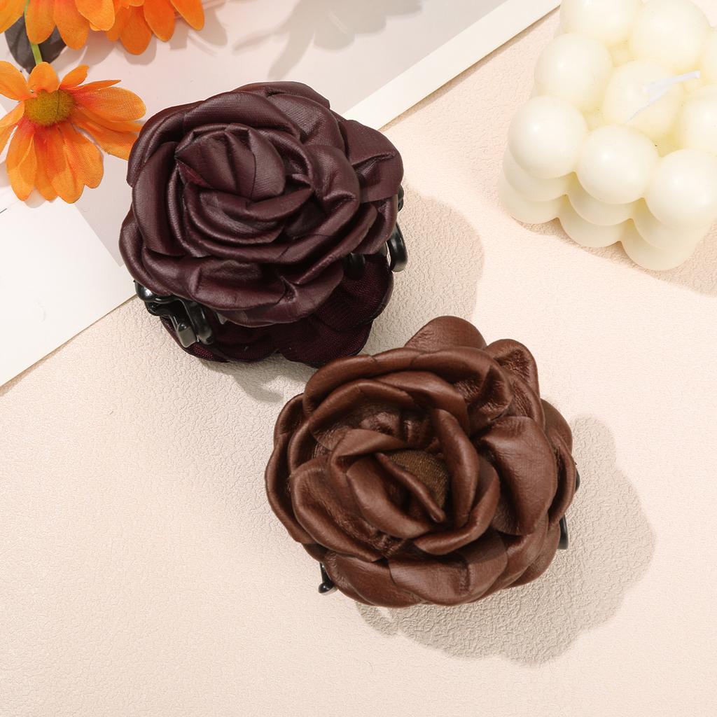 AWAYTR Solid Color Leopard Rose Hair Claws Fabric Hair Clips Crab For Women Girl Gift Hair Accessories Valentine Headwear