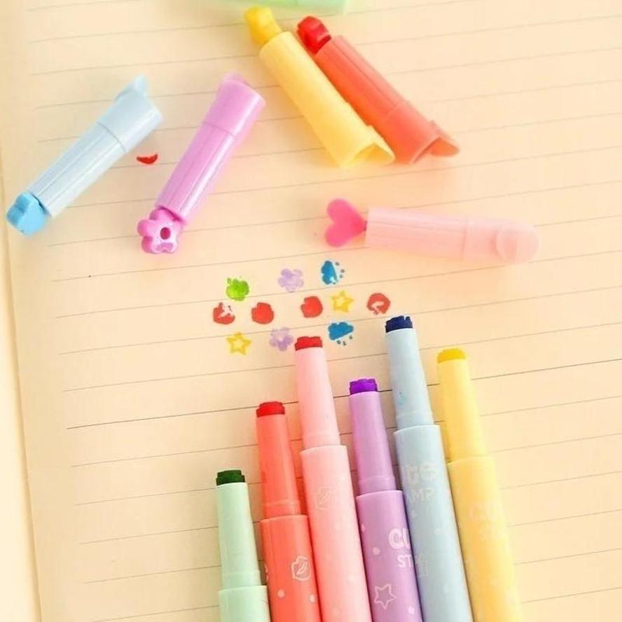 3 Pack Cute Candy Color Kawaii Highlighter Ink Stamp Pen Creative Marker School Supplies Office Stationery (Random Colors)