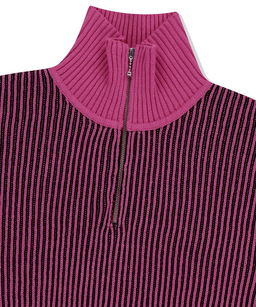 MAHAGRID Cutting Contrast Half Zip-Up Knit Pink(Mg2Efmk641A)