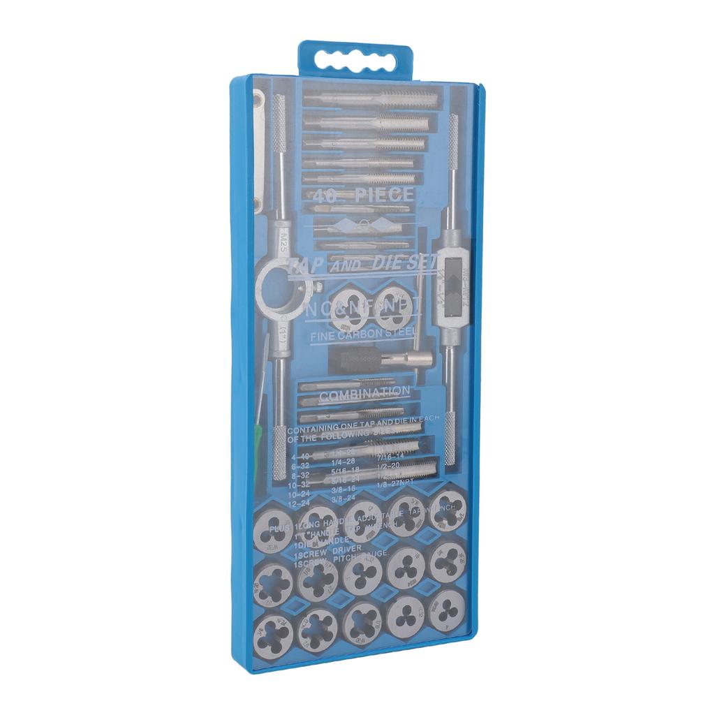 40-teiliges Gewindebohrer- und Schneideisen-Set aus Kohlenstoffstahl, Feingewinde, Gewindebohrer, Schneideisen, Handschraubendreher, Kombi