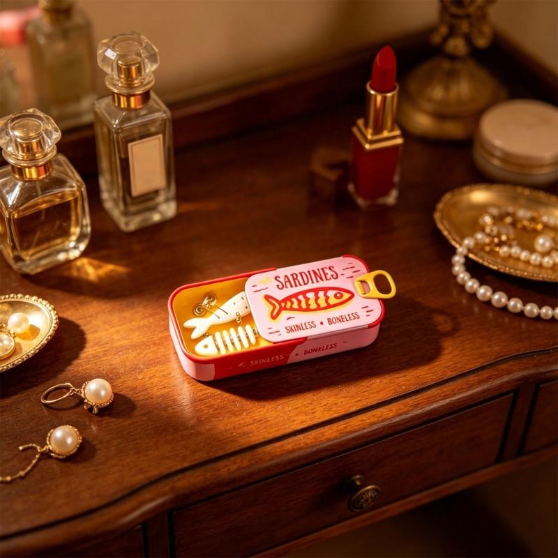 Sardine Can Jewelry Storage Box Small Accessory Holder for Earrings Necklaces and Daily Tabletop Use Indoors