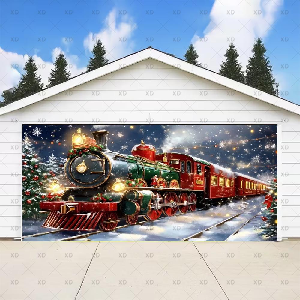 Classic Christmas backdrop for a large garage door, New Year's party backdrop, winter scene, decorative banner4718