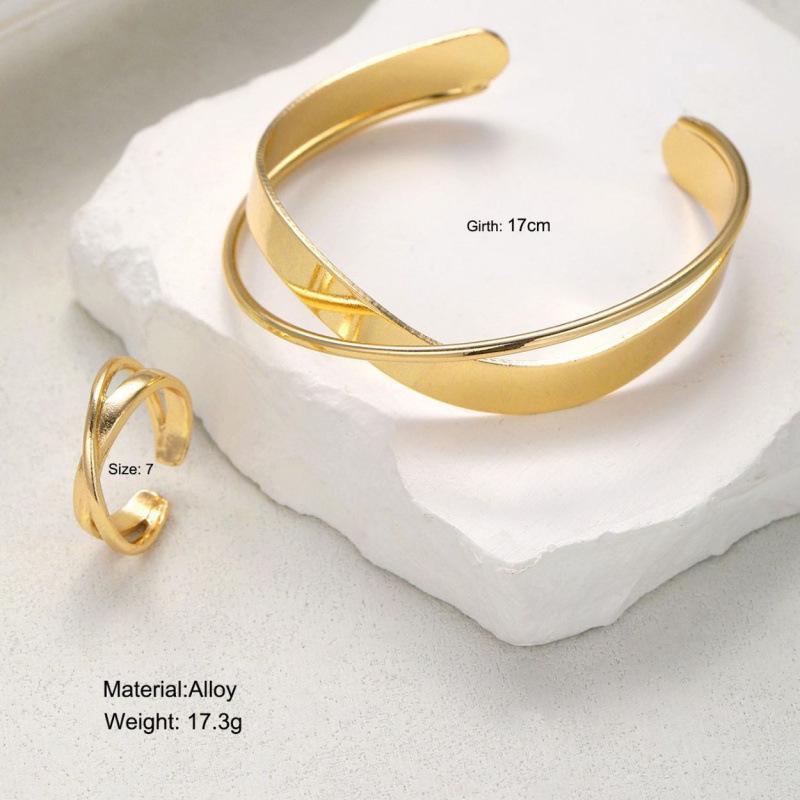 Chic Geometric Bracelet and Ring Set: European & American Style