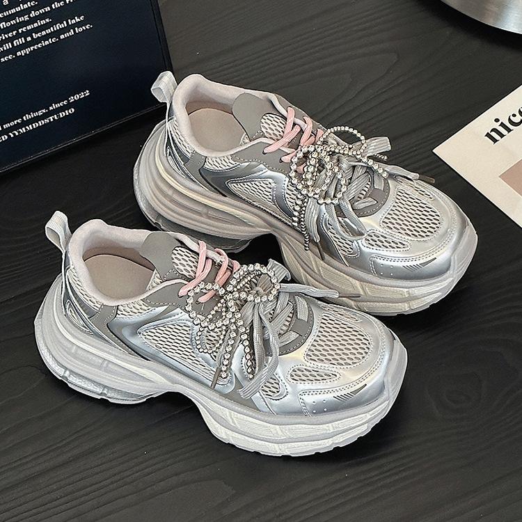 

Platform dad shoes women s summer new women s shoes color matching versatile mesh breathable small casual sports shoes 40 серебряный