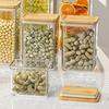 Sealed Grain Container Airtight Storage Container with Wooden Lid Transparent Food Canister for Dry Goods Snacks Tea Leaves Beans Kitchen Pantry