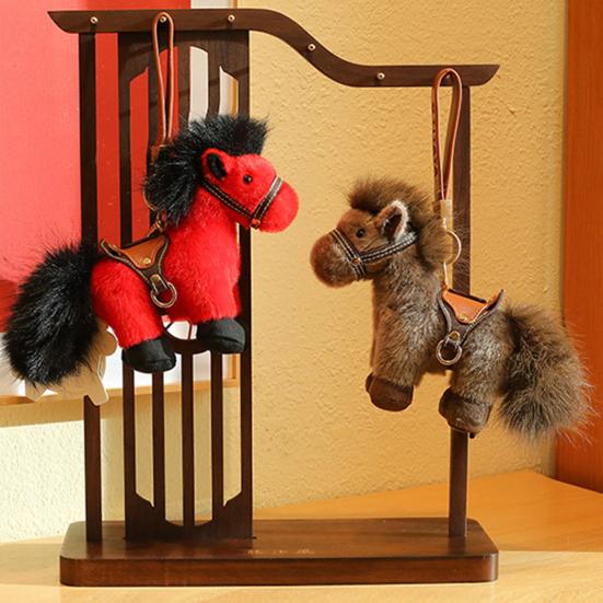 Year of The Horse Plush Keychain Soft Mini Pony with Saddle Cute Bag Charm Car Decoration Gift for 2026 Lunar New Year & Animal Lovers