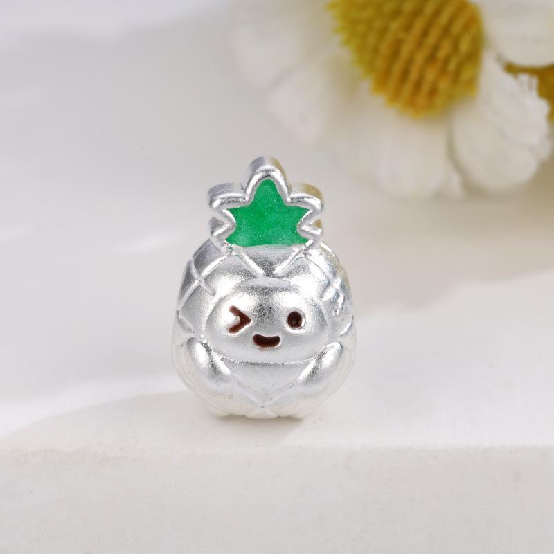 Sterling Silver 999 Pineapple Painted DIY Beads for Handmade Braided Ornaments