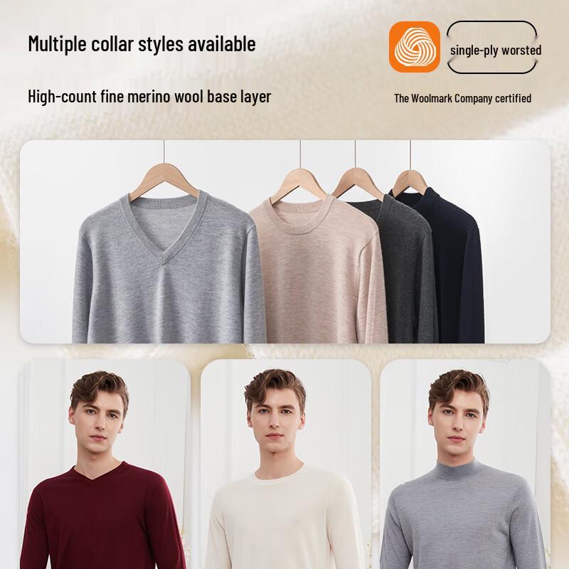 Hengyuanxiang Men's 100% Fine Wool Thin Pullover Sweater