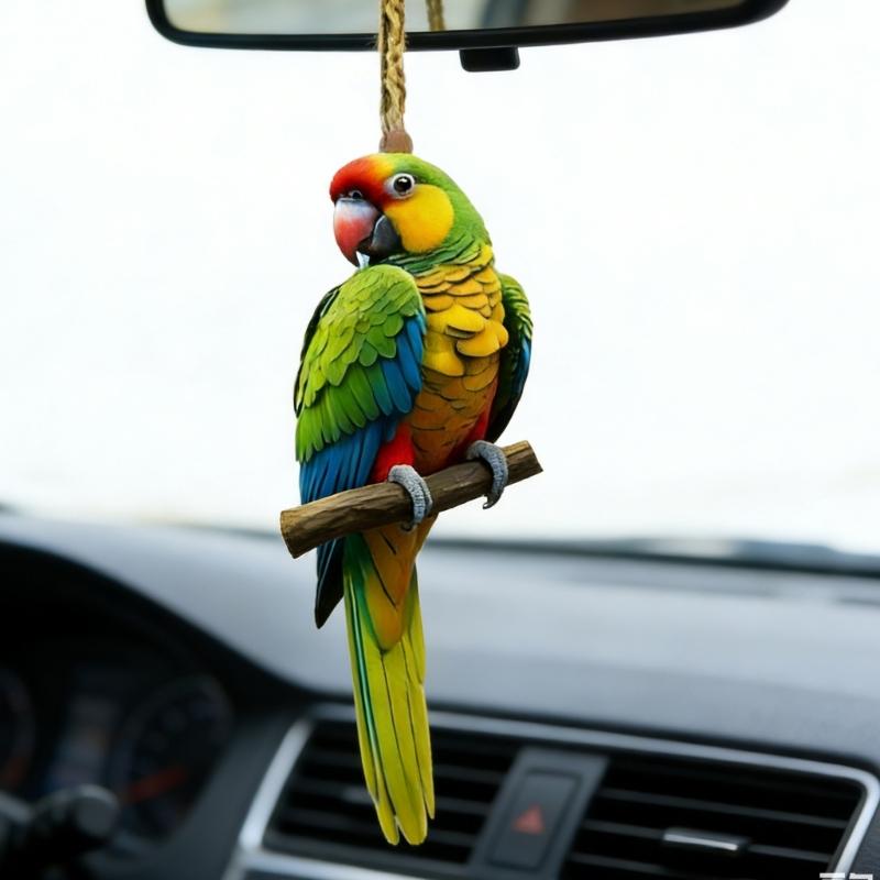 Colorful Macaw Shape 2D Acrylic Car Accessory Hanging Decors Macaw Vehicle Hanger for Vehicles Stylish & Eye Catching