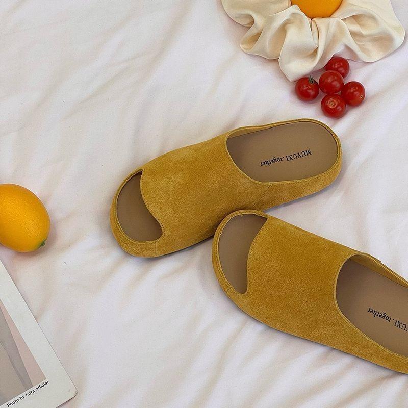 Suede soft-soled thick-soled slippers for women's summer wear soft-soled slippers with Boken ugly and cool slippers tide