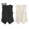 Women Vest Single-breasted Solid Color Sleeveless V Neck Slim Fit Formal Business Style Cardigan Retro Office Wedding Banquet Waistcoat